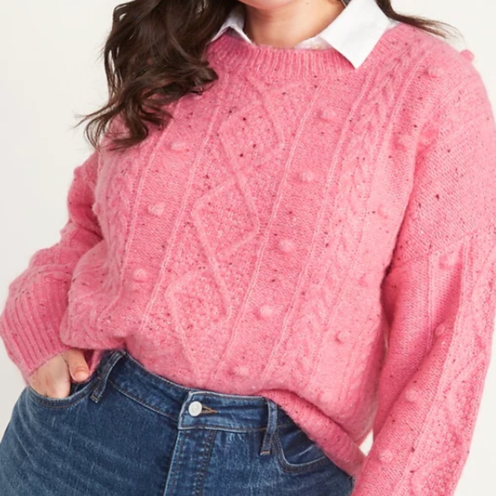Pink Cable-Knit Sweater - No Collar